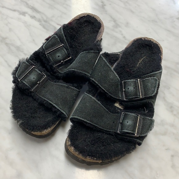 Birkenstock | Shoes | Birkenstock Arizona Black Suede Sherpa Sandal 376 | Poshmark
